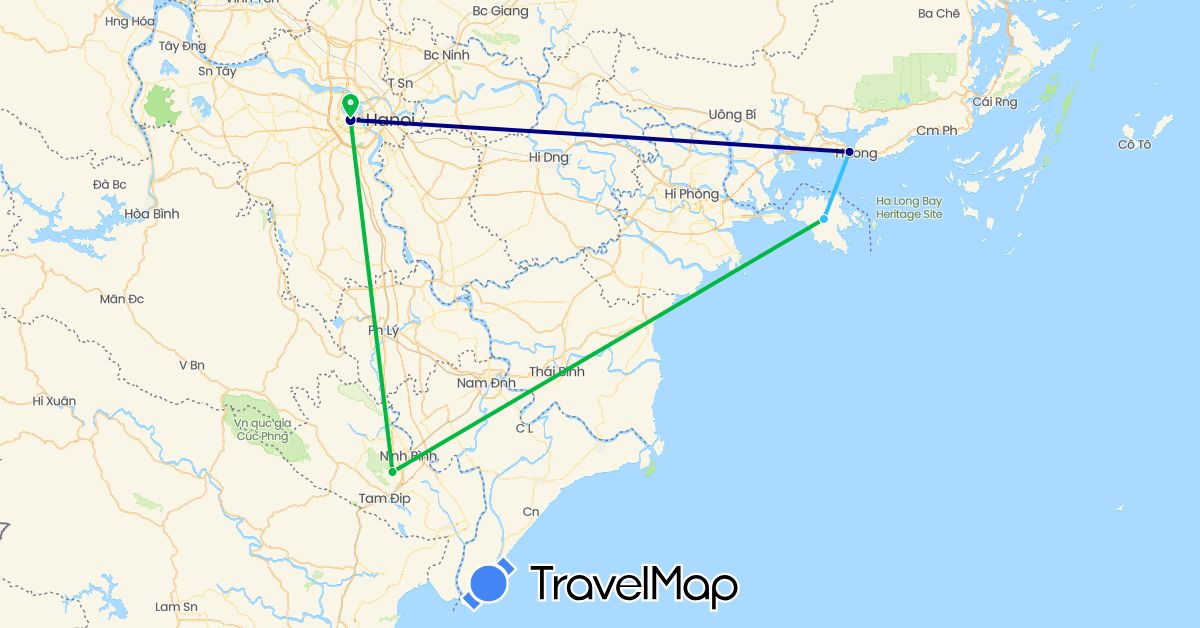 TravelMap itinerary: driving, bus, boat in Vietnam (Asia)